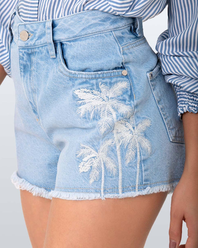 Short Denim bordado palmas