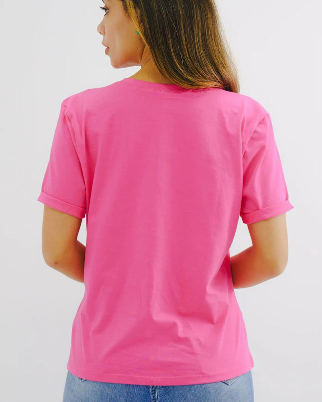Camiseta Fucsia con cuello redondo