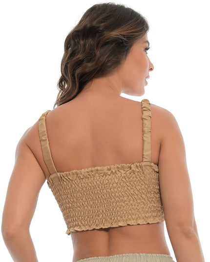 Croptop camel con nudo delantero