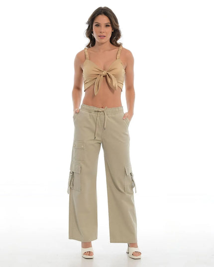 Croptop camel con nudo delantero
