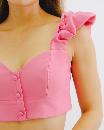 Croptop rosado con tiras enresortadas