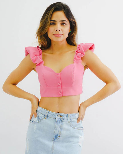 Croptop rosado con tiras enresortadas